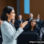 보안 컨퍼런스에서 발표하는 방법 - A professional conference scene set in a modern auditorium filled with a diverse Spanish-speaking au...
