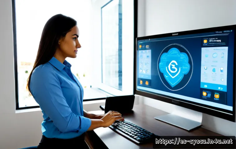 클라우드 기반 보안 솔루션의 장단점 - Photorealistic modern Madrid office, a Spanish cybersecurity professional reviewing a secure cloud i...